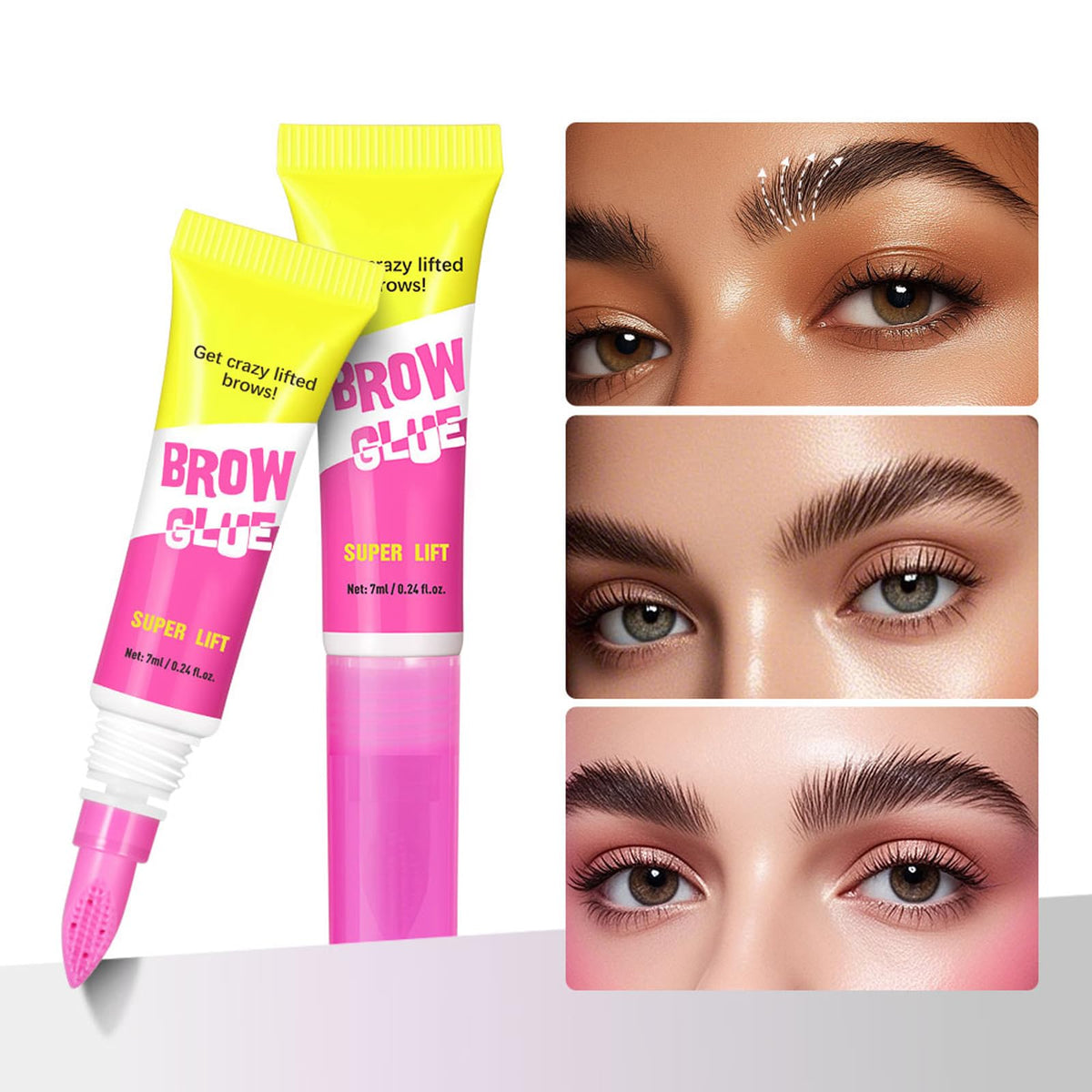 2 Pcs Clear Eyebrow Glue, Powerful Instant Shaping Transparent Eyebrow Gel, Long-Lasting Maintenance and Lifting for 24 Hours, Built-in Styling Comb, All Day Long-Lasting Makeup