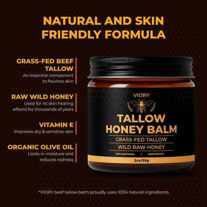 VIORY Tallow and Honey Balm for Face, Beef Tallow for Skin, Moisturizer