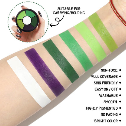 BOBISUKA Green Face & Body Paint – 6 Colors Cream Washable Face Paint for Witch Beetle-Juice Frankenstein Goblin Hunting Camo Costume & Theme – Easy to Blend, High Pigment & Long Lasting