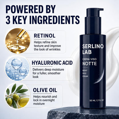 Serlino Lab Night Face Cream for Men - Retinol Night Cream with Hyaluronic Acid & Olive Oil, Collagen Boosting Face Moisturizer, Firms Men's Sagging Neck & Jowls, Reduces Deep Wrinkles, 1.7 Fl Oz