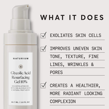 Naturium Glycolic Acid Resurfacing Gel 10%, AHA Exfoliating Gel with Natural Fruit Acids, 3.0 oz