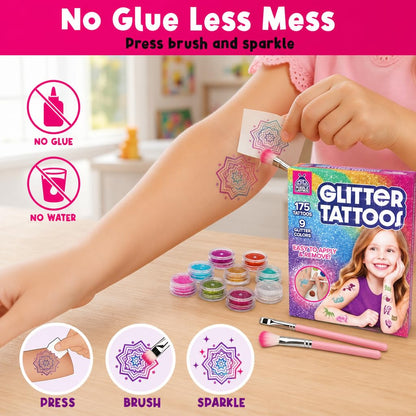 Glitter Tattoo Kit for Ages 6+, No Glue & Low Mess Temporary Fake Tattoos