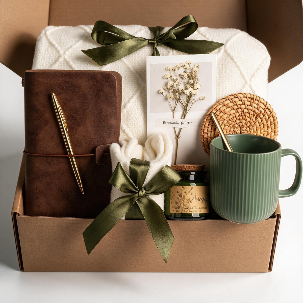 Birthday Gifts for Women, Self Care Gift Baskets Care Package, Thank You, Get Well, Sympathy Inspirational Friendship Gifts for Mom, Grandma, Sister,Friends, Girls (Olive green)