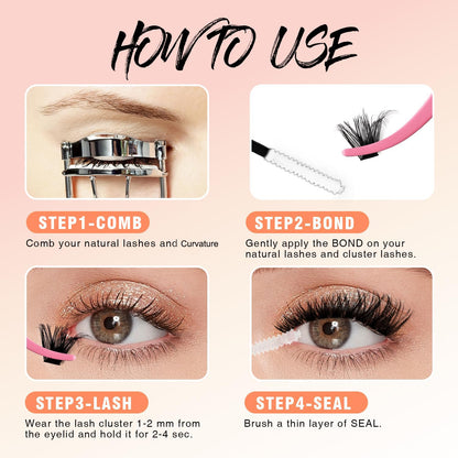 SOFENIDA Lash Clusters 80D Cluster Eyelash Extensions 8-16mm Cat Eye Wispy Eyelash Clusters 12 Pairs D Curvature Eyelash Clusters Left & Right Diy Lash Extension at Home