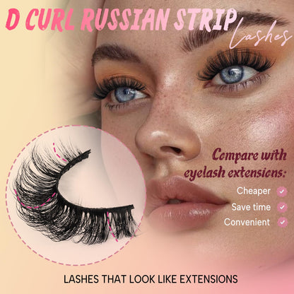 Ahrikiss Lashes Russian Strip Lashes Fluffy False Eyelashes D Curl (D03)