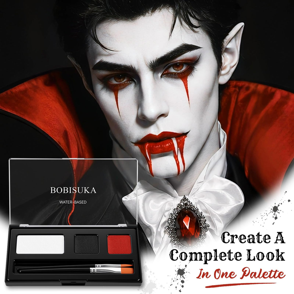 BOBISUKA 3-Color Clown Face Body Paint Water Activated, Black White & Red