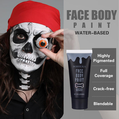 BOBISUKA Black Face Body Paint, Water Based Face Painting for Art Theater Halloween Party Cosplay Clown SFX Makeup for Women Adults, Non-Toxic Washable