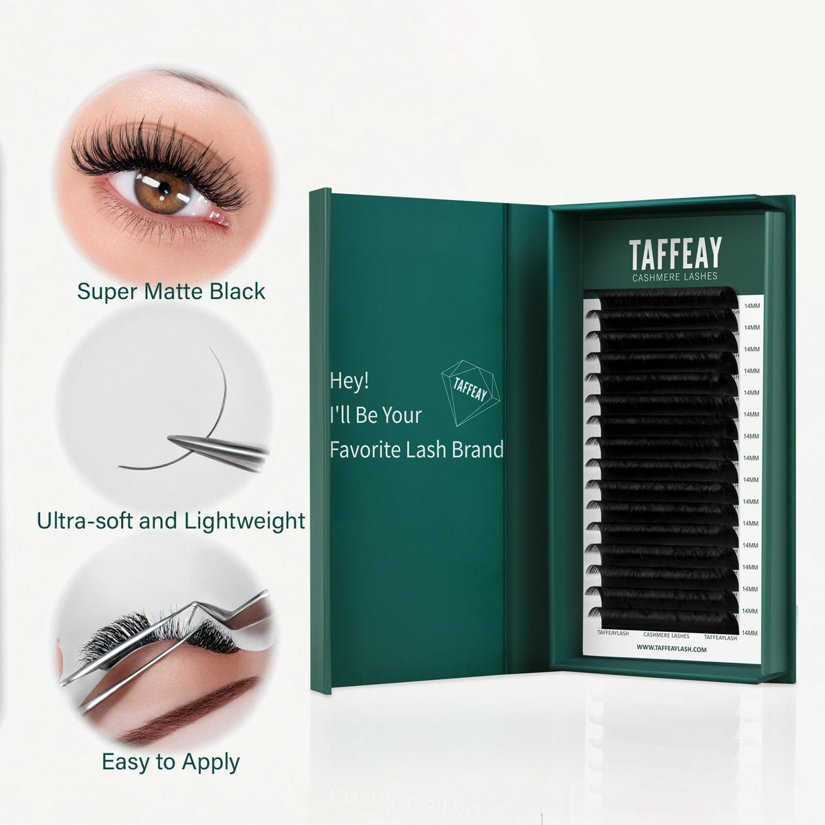 Taffeay Cashmere Super Matte Black Lash Extensions Trays (0.05 CC 8-15mm)
