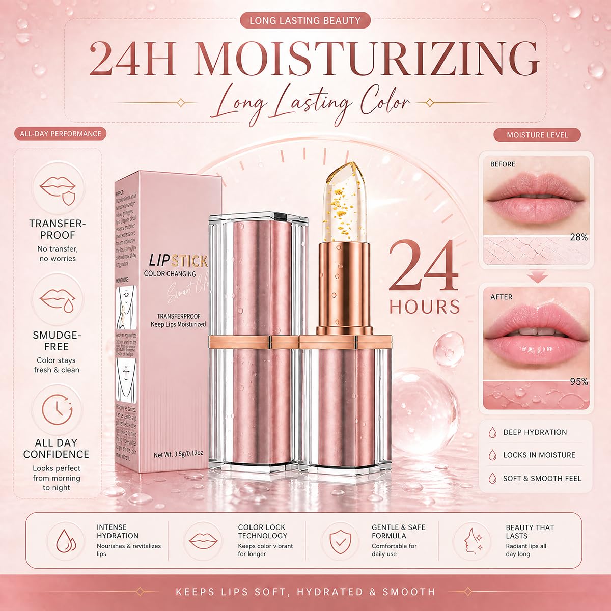 Kivora Lipstick for Mature Lips（2 Pack）,Latest Rose Gold Kivora Lipstick, PH Lipsticks Color Changing, Long Lasting Moisturizing Tinted Lip Balm