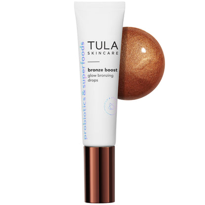 TULA Skin Care Bronze Boost Glow Bronzing Drops - Provides Natural Glow, Evens Skin Tone, Plumps and Hydrates Skin, Contains Niacinamide, Hyaluronic Acid and Green Tea, 1 Fl Oz.