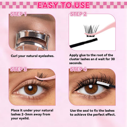 FADLASH Lash Clusters Wispy Eyelash Clusters D Curl Individual Natural Cluster Eyelash Extensions 168Pcs Eyelash Extensions 8-16mm Black Thin Band Soft and Reusable (GS49)