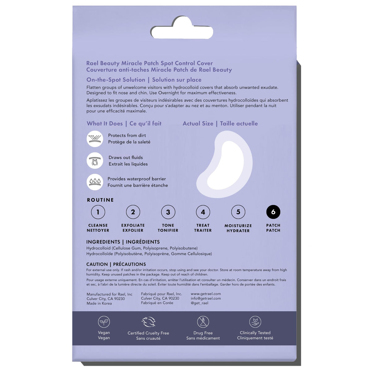 Rael Miracle Spot Control Cover Hydrocolloid Strips Pimple Patches (20 Ct)