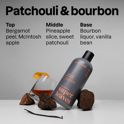 ATTITUDE Men's Body & Face Wash, Patchouli & Bourbon, EWG Verified, 14 Oz