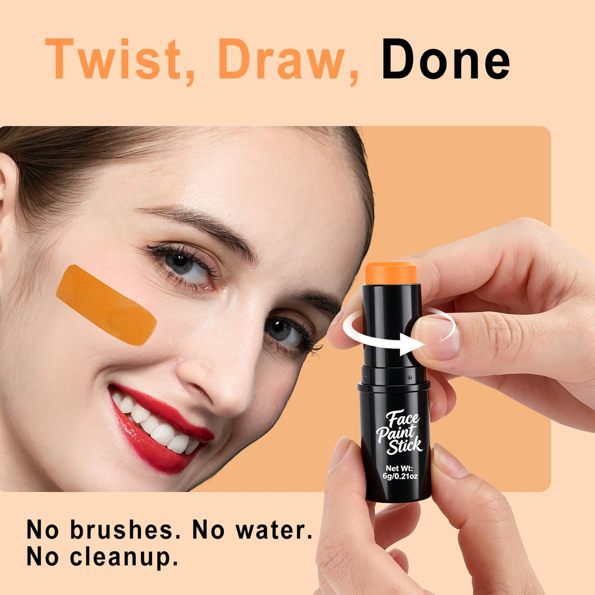 Orange Face Body Paint Stick, Face Paint for Halloween Pumpkin Tiger Special Effects SFX Makeup,Orange Eye Black Baseball/Softball,Sweatproof & Waterproof