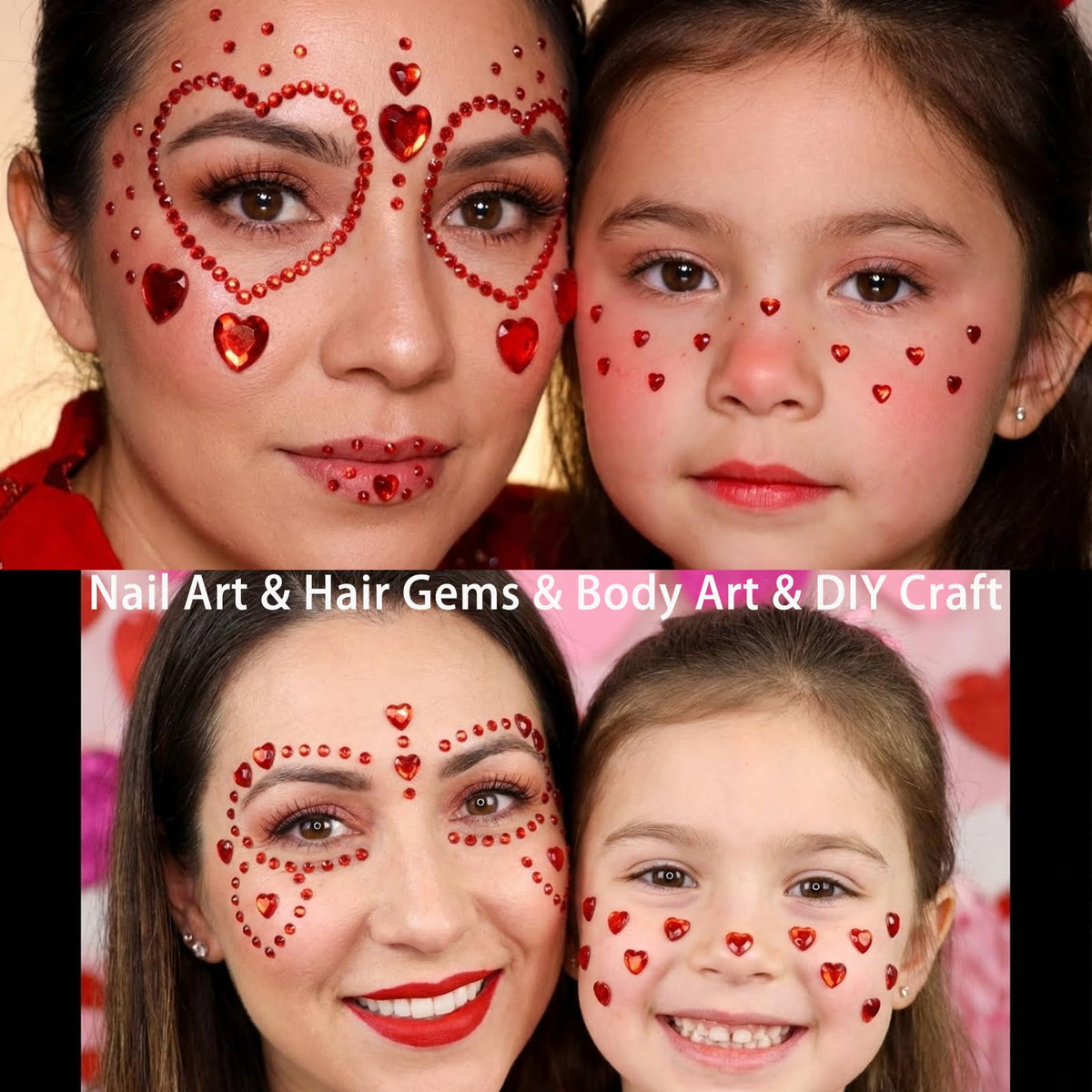 Red Heart Kiss Face Gems Self-Adhesive Rhinestone Red Lip Hair Gems Valentine's Day Face Jewels Stickers On for Rave Accessories Makeup Concerts