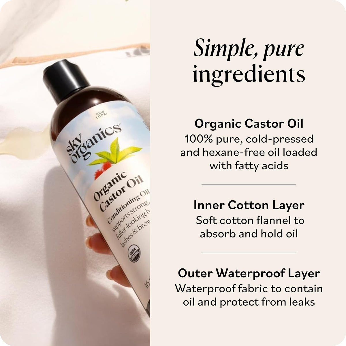 Sky Organics Organic Castor Oil Pack Wrap Set 16oz , Reusable Wraps