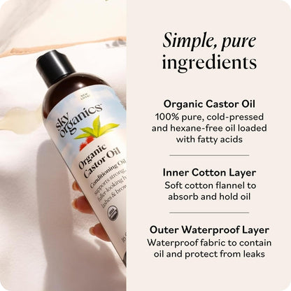 Sky Organics Organic Castor Oil Pack Wrap Set 16oz , Reusable Wraps