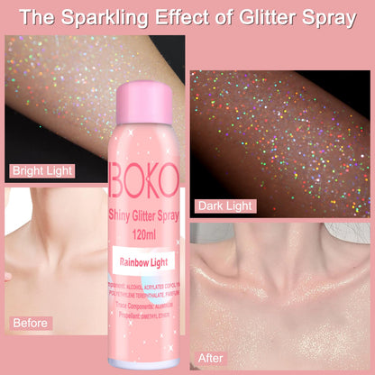 Boko Body Glitter Spray, 120ML Holographic Silver Rainbow Glitter Hairspray