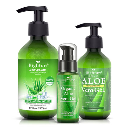 BIGHTURE Aloe Vera Gel, 100% Aloe Vera from Freshly Cut Aloe Leaves, Skin Care for Deeply & Rapidly Soothing, Firming, After Shave, Sunburn Relieve, etc