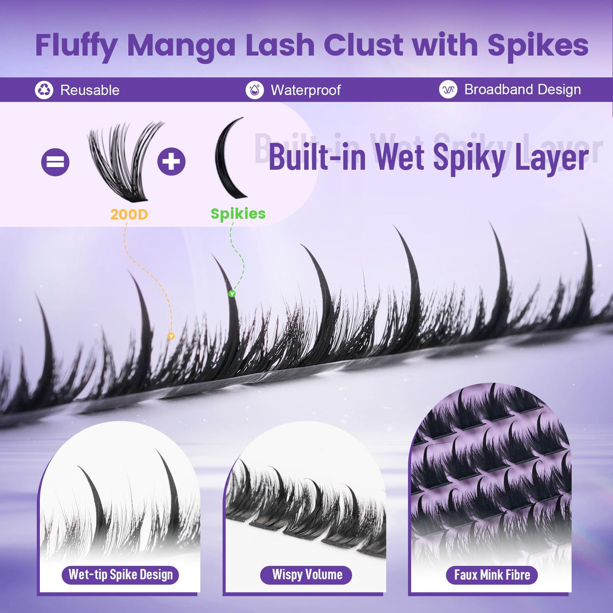 B&Q Manga Lash Clusters with Spikes Salon Volume Wet-Look Individual Lashes