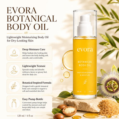 Evora Botanical Body Oil, Lightweight Moisturizing Body Oil, 120 ml