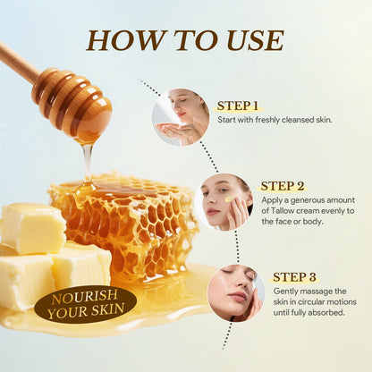 Lazibudgha Beef Tallow for Skin, Tallow and Honey Balm for Face, Grass-Fed Tallow for Body, Deep Nourishing 2.1oz / 60g