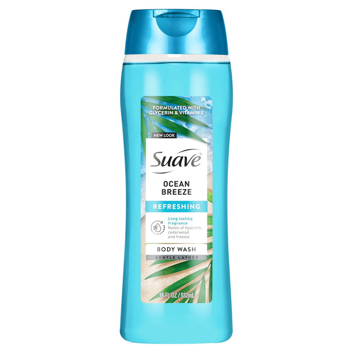 Suave Ocean Breeze Moisturizing Body Wash with Glycerin & Vitamin E, Hydrating Formula For Soft, Smooth Skin, Long Lasting Fragrance, 18 FL OZ