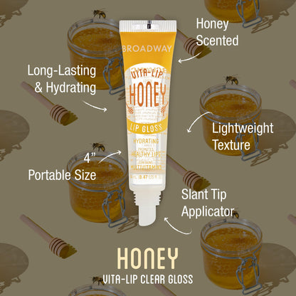 Ruby Kisses Broadway Vita-Lip Clear Lip Gloss (7 Pack) Ultra-Hydrating & Soothing Formula with Vitamins, High-Shine Non-Sticky Finish Lip Balm with Honey, Argan Oil, Shea, Mango Butter, Cherry, Peach