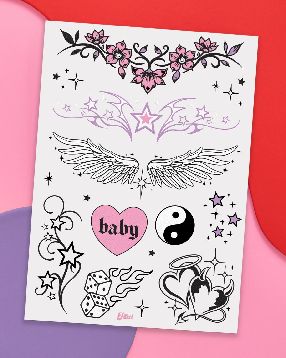 xo, Fetti 56pc Y2K Realistic Temporary Tattoos | Girly 2000s Birthday Party