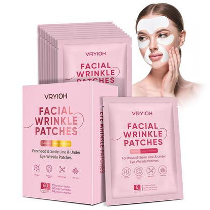 Vryioh 3-in-1 Facial Wrinkle Patches for Fine Line Smoothing, 60 Patches
