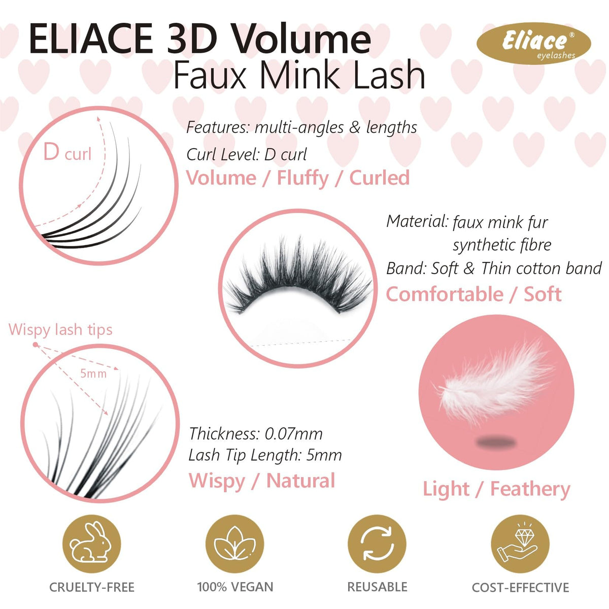 Eliace False Eyelashes 15 Pairs Cat Eye-Lashes 3D Mink Lashes