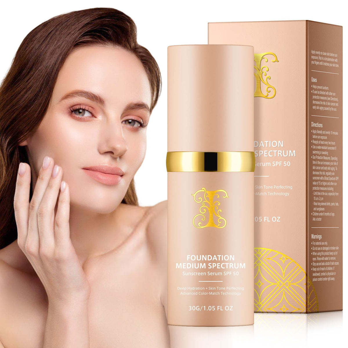 Foundation 4 in 1 - Medium Spectrum with SPF 50+, Anti-Aging, Concealer, Sun Protection, Hydrating Color Changing Foundation Makeup Liquid - Longwearing & Waterproof for Sport, Dancing (Gym, 30ml)