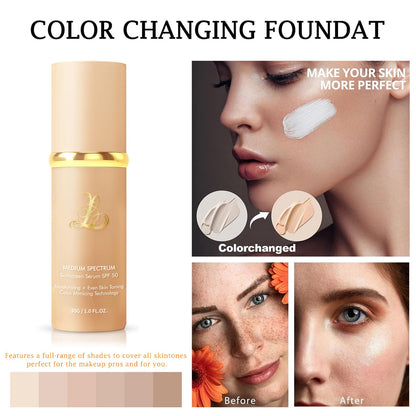 Color Changing Foundation 4-in-1 with SPF50, Match Liquid Foundation Medium