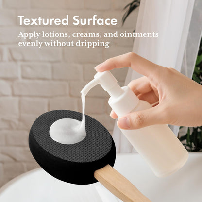 AmazerBath Lotion Applicator for Back, Feet, 4 Replacement Pads with 17" Curved Handle, Back Sunscreen Applicator for Kids, Elderly, Women, Apply Skin Cream Medicine Moisturizer Tanner, Black