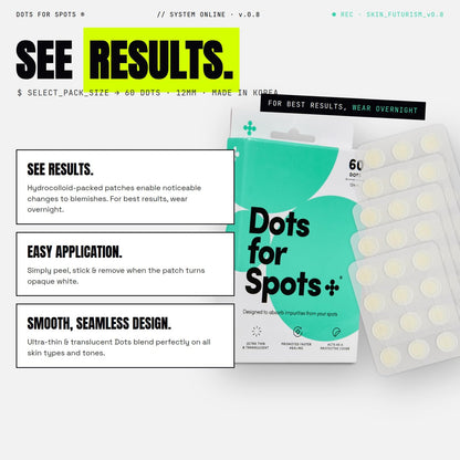 Dots for Spots Pimple Patches For Face, Fast Acting, Translucent Hydrocolloid Zit Patches that Unclog Pores Korean Skin Care, Vegan, Cruelty Free (60 count)