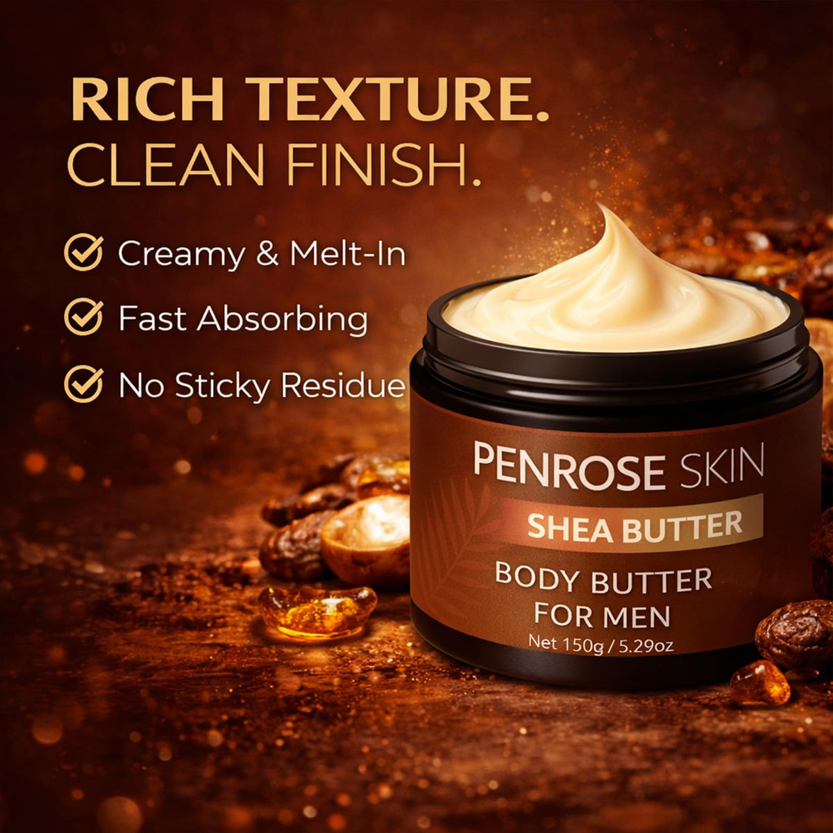 Body Butter, Penrose Skin Body Butter for Men, Scents Body Cream with Shea Butter, Cocoa Butter & Coconut Oil, Hydration That Hits & Long-Lasting Scent & Non-greasy (1 PCS)