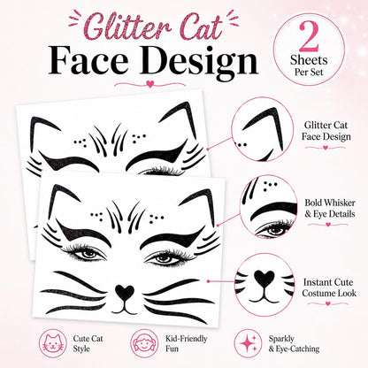 Black Glitter Cat Face Sticker for Kids Cat Face Paint Stickers