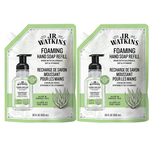 J.R. Watkins Foam Hand Soap Refill 2 Pack, Aloe & Green Tea, 28 fl oz
