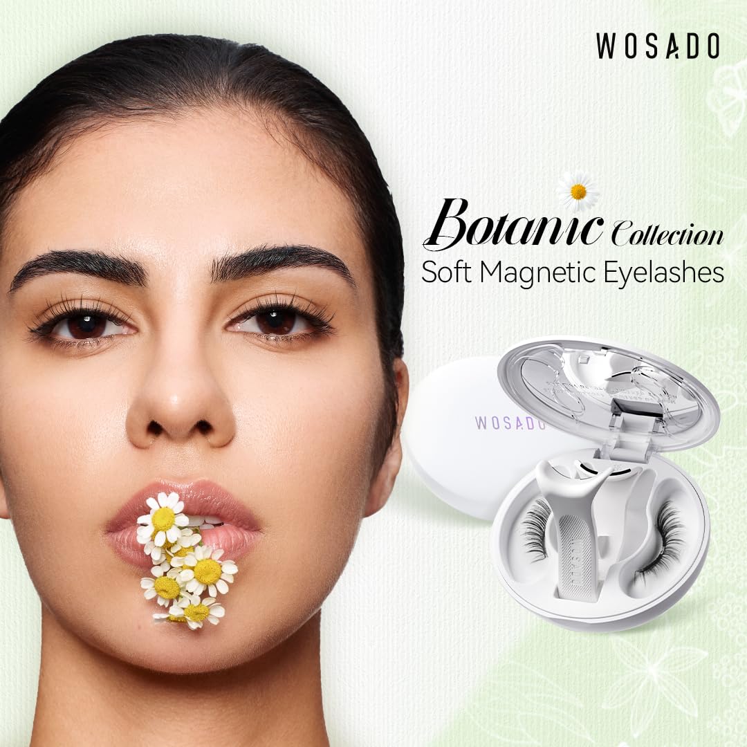 WOSADO Soft Magnetic Eyelashes Kit with Applicator, [Tulip] 22mm Reusable Glue-free Wispy Magnetic Lashes, Cruelty-free False Lashes, Waterproof, Lightweight, Suit for Heavy Makeup