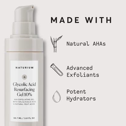 Naturium Glycolic Acid Resurfacing Gel 10%, AHA Exfoliating Gel with Natural Fruit Acids, 3.0 oz
