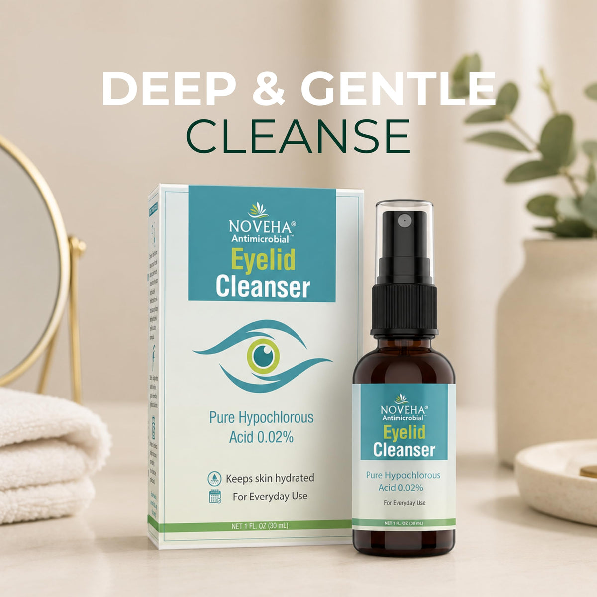 NOVEHA Eyelid Cleanser | Stye Eye Treatment | Eye Lid Cleaning | Dry Relief | Fast Acting Soothing Eyelid Cleansing Formula | Pure and Gentle Lash Hypochlorous Acid Spray (4oz - 1 Pack)
