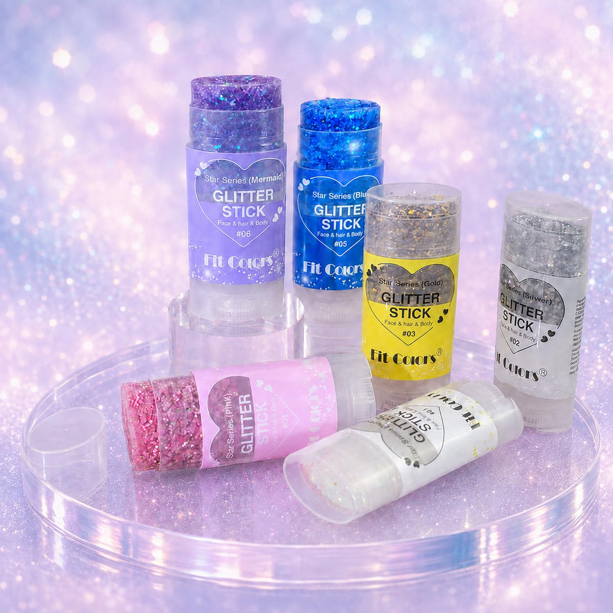 Glitter Stick 2 Pack, White & Purple Face Body Glitter Stick for Hair