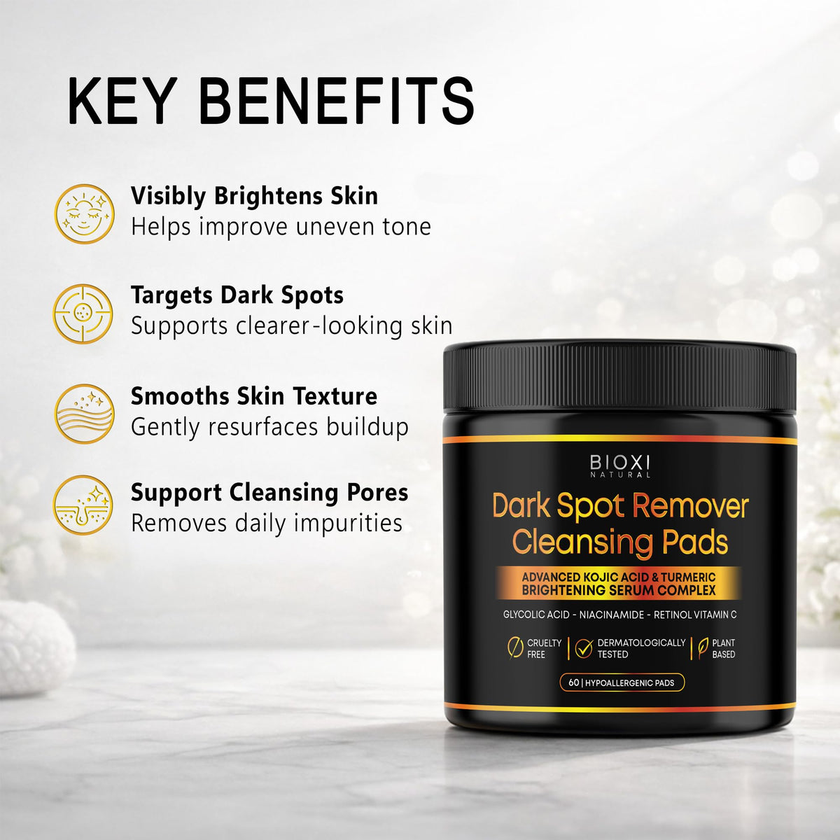 Dark Spot Remover Cleansing Pads with Kojic Acid & Turmeric for Face & Body