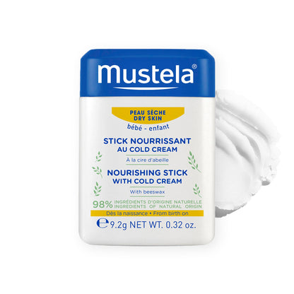 Mustela Baby Nourishing Stick - Lip & Face Moisturizer for Dry Skin - with Natural Avocado, Cold Cream & Beeswax - 0.32 oz.