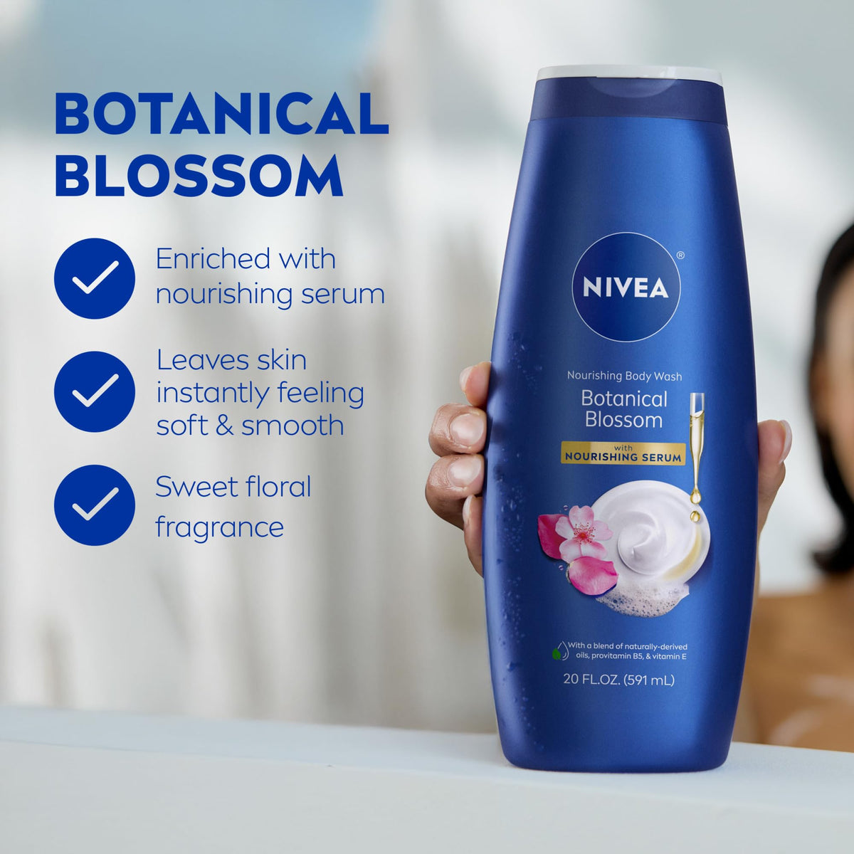 NIVEA Nourishing Botanical Blossom Body Wash, Nourishing Serum, 20 FL OZ