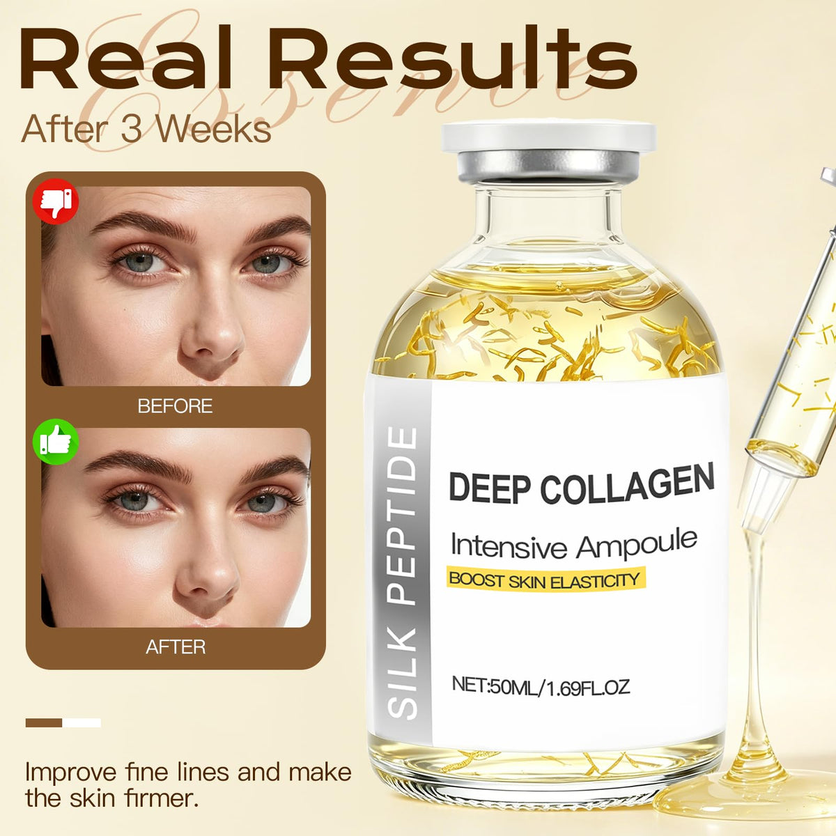 Deep Collagen Serum Silk Peptide Ampoule, Copper Peptides, Intensive Hydrating Skin Care Facial Serum for Boost Skin Elasticity, Anti-Aging, Instant Face Lift for All Skin Types (1.69Fl Oz / 50ML)