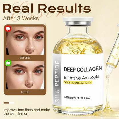Deep Collagen Serum Silk Peptide Ampoule, Copper Peptides, Intensive Hydrating Skin Care Facial Serum for Boost Skin Elasticity, Anti-Aging, Instant Face Lift for All Skin Types (1.69Fl Oz / 50ML)