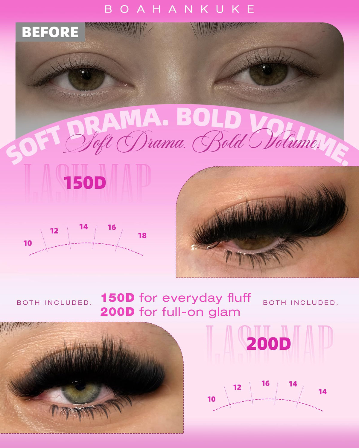 Fluffy Lash Clusters Kit with Bottom Lashes Volume Eyelash Extension Kit 150D+200D Thick Eyelash Clusters Kit 8-18MM Wispy Individual Lashes with Waterproof Lash Bond&Seal D Curl Lash Extension kit