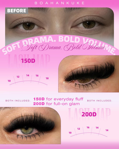 Fluffy Lash Clusters Kit with Bottom Lashes Volume Eyelash Extension Kit 150D+200D Thick Eyelash Clusters Kit 8-18MM Wispy Individual Lashes with Waterproof Lash Bond&Seal D Curl Lash Extension kit