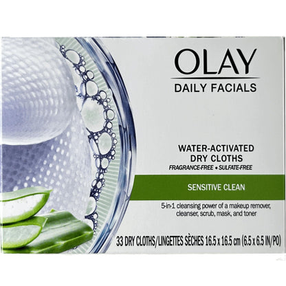 OLAY Daily Gentle Clean 5-in-1 Water Activated Cloths, 33 Count (Pack of 3)